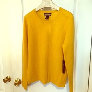 Tahari ochre cashmere crew neck sweater